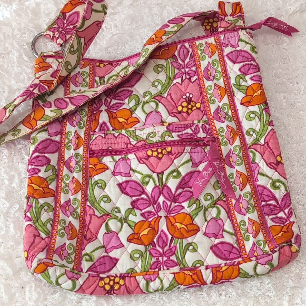 Vera Bradley Floral Pink and Orange Quilted Shoulder Bag